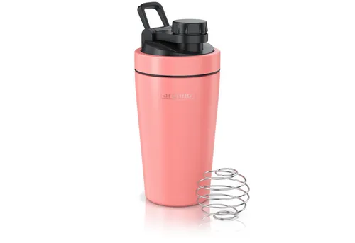Arendo Protein Shaker Edelstahl Eiweißshaker 500 ml, korall, verschließbar, BPA-frei, Edelstahl, (1-tlg), auslaufsicher, spülmaschinengeeignet, mit Tragegriff und Mixball