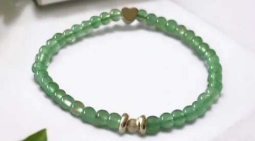 Steinfixx® Perlenarmband Aventurin Perlenarmband 925 Silberperle - Handarbeit (mit entzückendem Silberherzchen, 1-tlg., Entspannung und Harmonisierung), der Mutmacher, in Geschenkbox