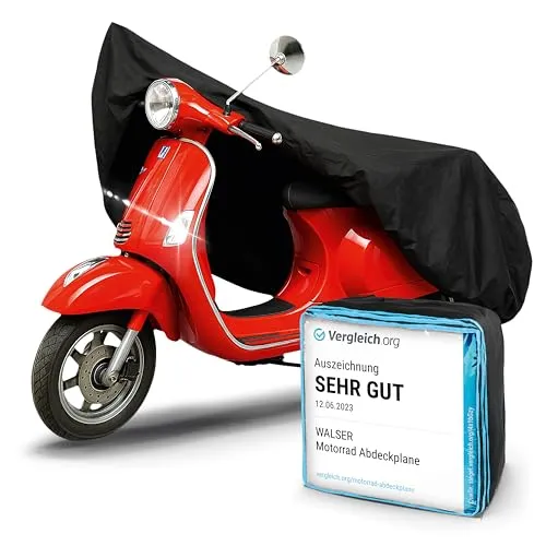 WALSER Premium Motorrad Abdeckplane S - Motorradabdeckungen, hochwertige wasserdichte Plane aus robustem PVC, idealer Schutz vor Regen, Schnee und UV-Strahlung für Scooter und Motorräder, inkl. Aufbewahrungstasche.