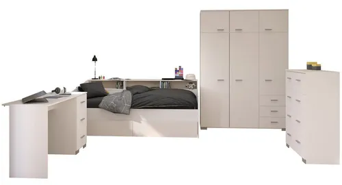 58aufmkessel Kinderzimmer-Set, Weiß & Eiche, 100x1x200 cm - Komplettes Kinderzimmer-Set mit Stauraumbett, Kleiderschrank und Schreibtisch. Praktische Lösung für Ordnung und Spielspaß, ideal für jedes Kinderzimmer.