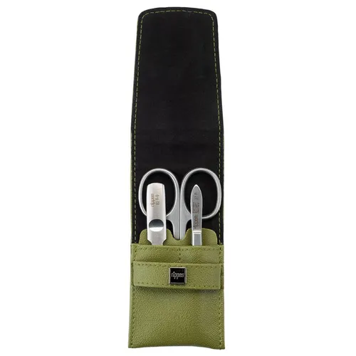 nippes Solingen Maniküre Set Verde, 3-teilig, vegan - Praktisches Maniküre-Set im Taschenformat mit hochwertigen Edelstahl-Instrumenten für unterwegs. Das Etui aus veganem Eukalyptus-Leder sorgt für stilvolle Aufbewahrung und Schutz der Werkzeuge.