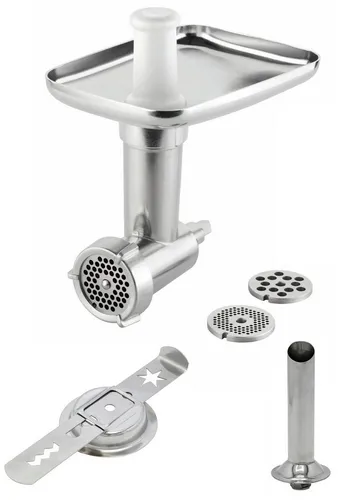grossag Fleischwolfaufsatz KFW 5 Set 1386 für KitchenAid - Küchengeräte-Zubehör, 11-teiliges Set mit Wurstfüll- und Spritzgebäck-Vorsatz, ideal zum Wolfen, Zerkleinern und Mahlen von Fleisch, Fisch und Teig.