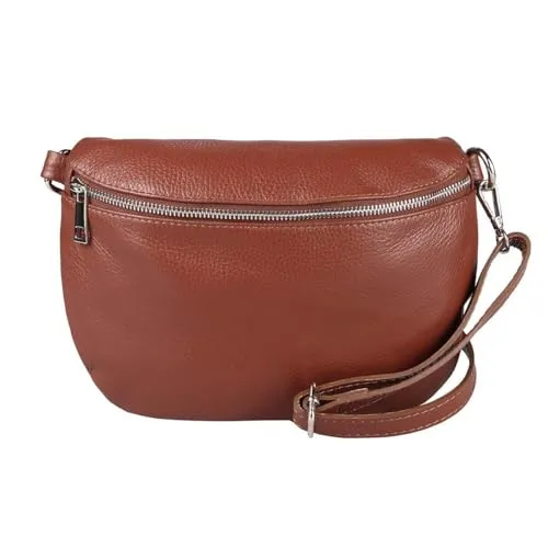 OBC Made in Italy Damen Leder Tasche Gürteltasche Crossbody Hüfttasche Bauchtasche Umhängetasche Cross-Over Bodybag Schultertasche Handytasche (Braun)