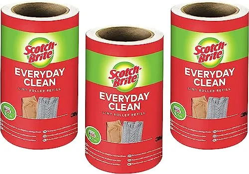 Scotch-Brite Everyday Clean Ersatz-Fusselrolle, 3 Rollen, 56 Blatt - Fusselrolle für Kleidung und Möbel gegen Fussel und Tierhaare, Weiß