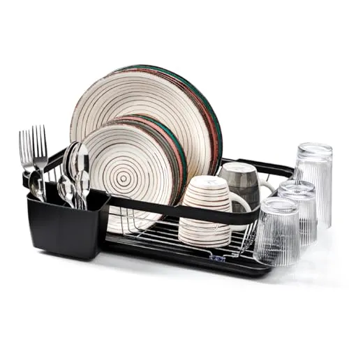 Anika 69049 Küchen-Abtropfgestell/separater Besteckhalter/abnehmbare Abtropfschale/Schwarze Farbe / 44 x 32 x 13 cm