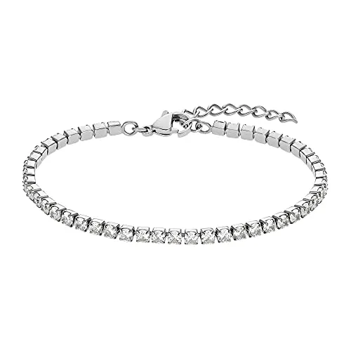 Heideman Armband Plura Damen - Aus hochwertigem Edelstahl silber farbend poliert mit Stein weiss glänzend individuell verstellbar mit Verlängerungskettchen Armkette Damen funkelnd silberfarbend