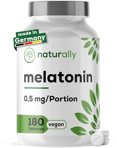 naturally Melatonin Tabletten [180 vegane Mini-Tabletten] – 0,5mg Melatonin pro Tagesdosisert, laborgeprüft, ohne Zusatzstoffe