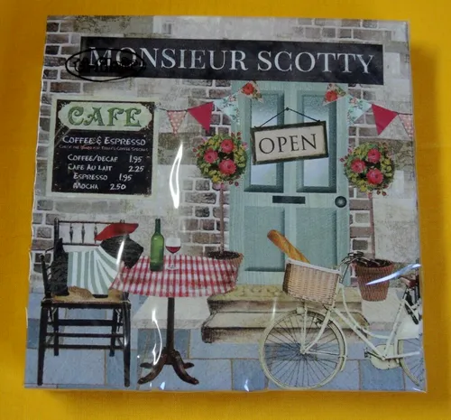 Servietten CAFE Hund MONSIERUR SCOTTY Fahrrad 1 Packung OVP Frankreich Motiv 20
