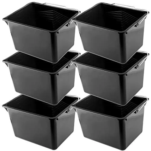 KADAX Farbeimer, eckiger Malereimer aus Kunststoff, Eimer mit Griff aus Metall, Stabiler Wassereimer mit Gießrand, für Renovierung, Garten, Putzeimer, rechteckig, leicht (8L, 6 Stück, schwarz)
