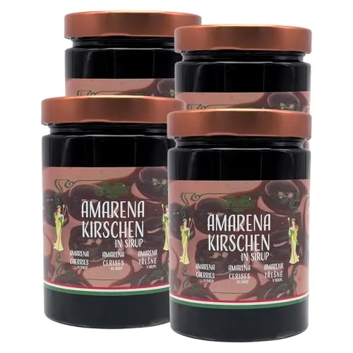VITAVEGGY Amarena Kirschen in Sirup 4x 680g Italienische Spezialität, perfekt für Eiscreme, Pudding, Kuchen, Joghurt, Kirschkompott, Blätterteig, Strudel & Weihnachtsstollen, in Italien hergestellt
