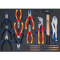 Werkstattwageneinlage - 17-tlg. Zangen, Hammer, Splintentreiber - Werkzeug-Sets, 17-teiliges Qualitätsprodukt von BGS aus robustem Hartschaum, ideal für die organisierte Aufbewahrung von Werkzeugen in der Werkstatt.