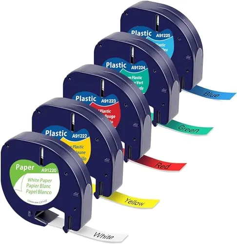 MarkField kompatibel mit Dymo Letratag Etikettenband 12mm x 4m, 5 Stück Kompatibel mit Dymo Letratag Schriftbänder für 200B LT-110T LT-100T Plus XR XM