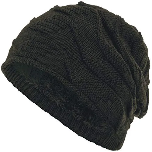 Compagno Mütze warm gefütterte Wintermütze Elegantes Strickmuster Beanie Einheitsgröße, Farbe:Oliv