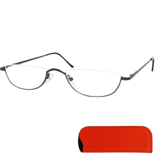 Mini Brille Halb Rund Metall Lesebrille - Retro-Chic für Damen & Herren - Brillen, Halbmondförmige Lesebrille aus hochwertigem Edelstahl, inkl. Etui und Putztuch, bietet Komfort und elegantes Design für den ganzen Tag.
