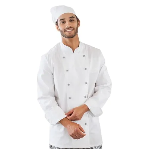 EXNER Unisex Koch-Jacke, langarm, Stehkragen, 100% Baumwolle, Farbe weiss, Größe XS. Lieferung erfolgt ohne Kugelknöpfe!