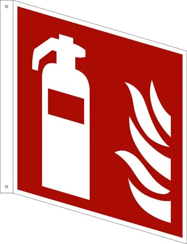 Feuerlöscher Fahnenschild 150 x 150 mm – Langnachleuchtendes Aluminium Schild, doppelseitig bedruckt, ASR A1.3 / ISO 7010, Brandschutzzeichen, Innen- & Außenbereich