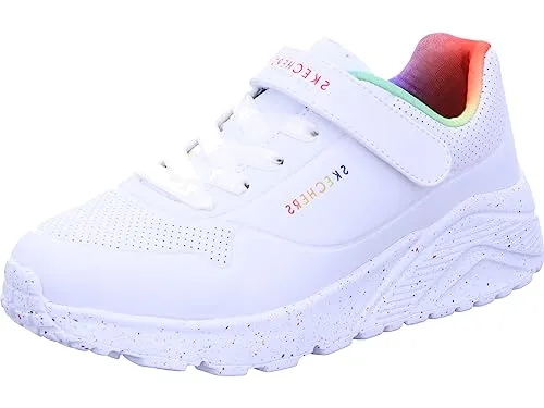 Skechers Uno Lite - Rainbow Specks - Weiß/Multi - Sneaker für Mädchen mit buntem Sprenkelmuster, Air-Cooled Memory Foam für optimalen Komfort und stabiler Klettverschluss für einfache Anpassung.