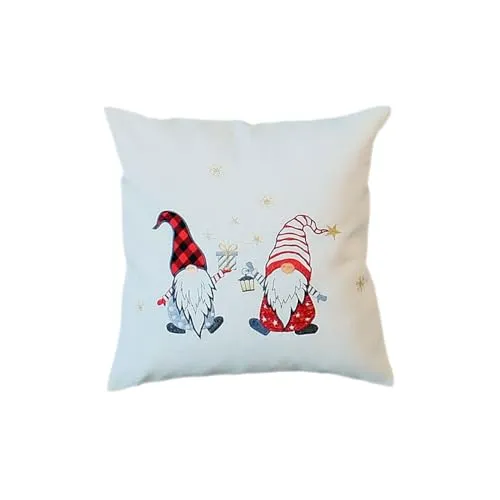 texpot Kissenhülle 40 x 40 cm Weiß Stickerei Wichtelmännchen Dekokissen Sofakissen Winter Advent Weihnachten