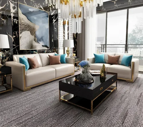 Elegantes 3-teiliges Sofa Set mit Hocker aus Leder - Komfortable Sofagarnitur für bis zu 6 Personen, ideal für Wohnzimmer und Gästezimmer. Mit hochwertigem Lederbezug und modernem Design – perfekt für entspannte Stunden.