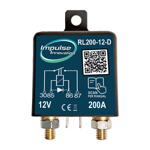 Trennrelais RL200-12-D 12V 200A Hochstromrelais - Hochleistungs-Trennrelais für KFZ mit 12V und 200A, ideal für Tuning und Styling. Kompakte Bauweise mit 4 Kontakten und Diode für zuverlässige Funktion.