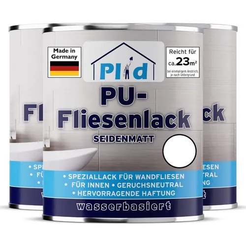 Fliesenlack 2,25l Weiß Satin - Schnelltrocknend für Küche und Bad - Lacke für Wandfliesen, schnelltrocknend und schimmelbeständig, ideal für eine schnelle Renovierung in Küche und Bad.
