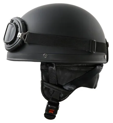 ATO Moto Oldtimer Motorradhelm mit Brille Größe: S 55/56cm, Schwarz matt