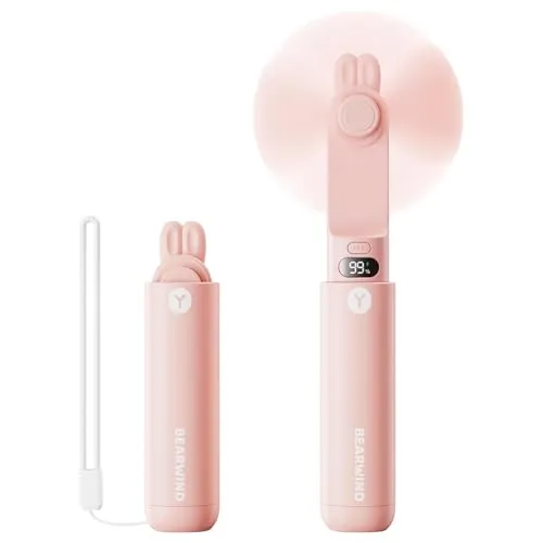 Hippodance Handventilator, Mini Tragbarer Handventilator, Batteriebetrieben, LED-Display, USB wiederaufladbarer kleiner Reiseventilator mit tragbarem Ladegerät für Frauen, Mädchen