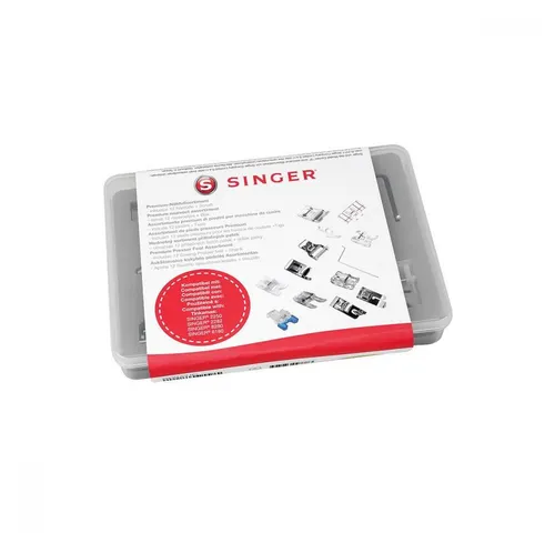 Singer Premium-Nähfußsortiment - 11 Nähfüße für kreative Projekte - Nähfüße-Set mit 11 verschiedenen Füßen und Schaft, ideal für vielfältige Nähtechniken und kreative Anwendungen.