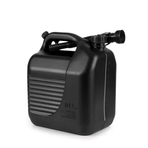 10L Benzinkanister mit Einfüllstutzen, Schraubdeckel, Entlüftungsventil, Kunststoff, Schwarz, ADR/RID/IMDG/IATA zugelassen, für leicht entzündliche, giftige, korrosive Stoffe, Made in EU