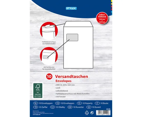 Stylex 41192 Versandtaschen, DIN C4, mit Fenster, 10 Stück
