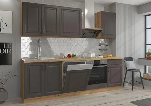 Küche Stilo Grau + Eiche Artisan 250 cm Küchenzeile - Küchenzeilen im modernen Landhausstil, viel Stauraum und praktische Kombinationsmöglichkeiten für Ihr Zuhause.