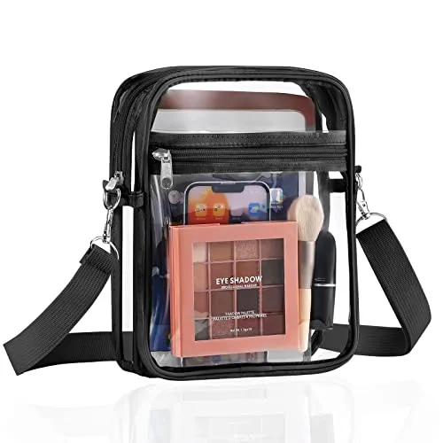 MoKo Transparente Crossbody Schultertasche, Station Genehmigte Tragetasche mit Abnehmbarem Gurt Statium Approved Klare Breiftasche für Arbeit Sport Spiele und Konzerte - Schwarz