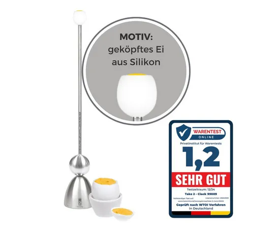Take2 Germany Eierköpfer Sonderedition Frühstücksei - Eieröffner aus Edelstahl und Silikon, mit lustigem Frühstücksei-Motiv, perfekt für ein stilvolles Frühstückserlebnis.