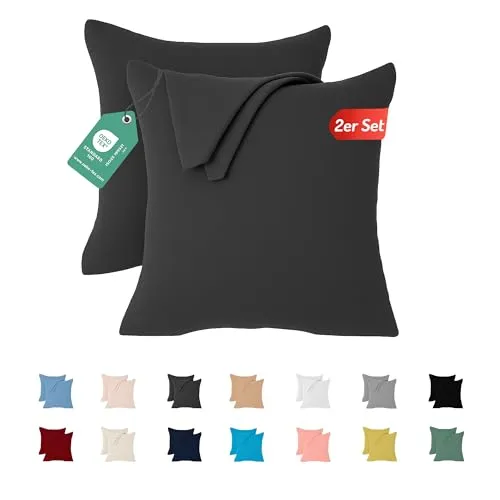 Livessa 2er Set Kissenbezug 40x40 aus%100 Baumwolle Jersey Stoff, Kissenbezüge, 40x40 mit Reißverschluss, Kopfkissenbezug 40x40 cm, Kissenhülle, atmungsaktiv, Oeko-Tex Zertifiziert, Pillow Cover