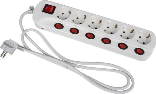Heitronic 45191 Steckdosenleiste mit Schalter 6fach Weiß Schutzkontakt 1St.
