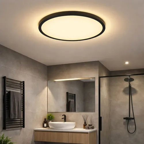Schwarze Deckenlampe mit Dimmfunktion - Lampen - Moderne LED-Deckenleuchte mit IP44 Schutz, 1500 Lumen und Memoryfunktion, ideal für feuchte Räume wie Bad oder Küche.