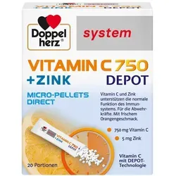 Doppelherz system Vitamin C Säckchen - Immunsystem Unterstützung, Orange Geschmack - Nahrungsergänzungsmittel mit 20 Säckchen, stärkt das Immunsystem und reduziert Müdigkeit, ideal für stressige Zeiten und kaltes Wetter.