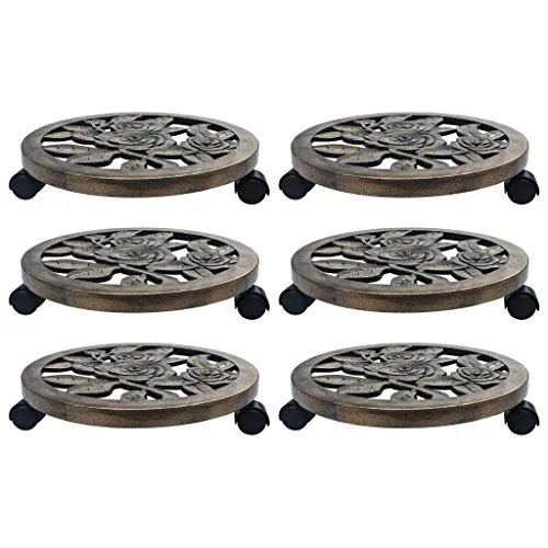 vidaXL Pflanzenroller mit Bremse 38cm - Blumentreppen für müheloses Umstellen Ihrer Topfpflanzen, langlebig und wetterfest mit edlem Gusseisen-Look, ideal für drinnen und draußen.