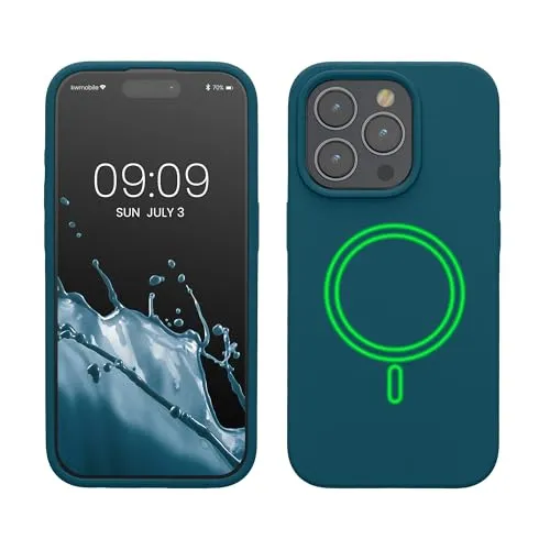 kwmobile Hülle kompatibel mit Apple iPhone 15 Pro Hülle - magnetisches Silikon Case kompatibel mit MagSafe - Cover gummiert Petrol matt