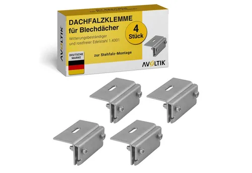 avoltik Solarmodul-Halterung Dachfalzklemme Stehfalzdach Edelstahl Montage Dach Befestigung Solar, (4er Set, 6er Set, 10er Set, 50er Set, 4-tlg., Avoltik Dachfalzklemme Stehfalzdach Edelstahl Montage Dach Befestigung, Zur Befestigung an Dachfalzen)