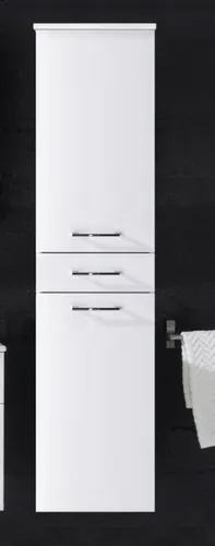 BEGA BBK Hochschrank Splash - Hochglanz Badschrank in Weiß - Bad-Hochschrank mit 2 Türen und 1 Schublade, bietet viel Stauraum und verleiht Ihrem Bad dank der Hochglanz-Oberfläche einen modernen Look.