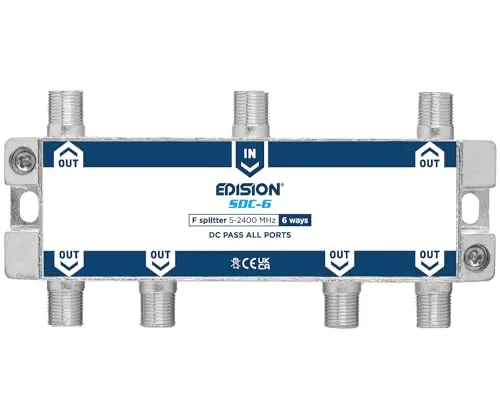 EDISION SDC-6 SAT-Verteiler Splitter 6-Fach geignet für TV, Satellit, Kabel-Fernseher, Radio, Unicable, Frequenzbereich 5-2400Mhz, DVB-S2, DVB-T2, DVB-C, DC Durchgang, 6-Wege
