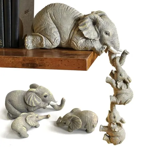 xlwen Elephant Figures Decorative, Resin Elephant Sitter Statue, Harz Figur Elefanten Mutter Hängen, Elefantenharz-Handwerksdekorationen, Geeignet für Zuhause, Hotel, Büro