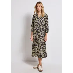 STREET ONE Damen A144414 Gemustertes Volant-Kleid, Coastal Beige, 34 - Freizeitkleid mit geschlitztem Ausschnitt und 3/4-Ärmeln, aus weicher Viskose und im trendigen Animal Print, perfekt für lässige Anlässe.