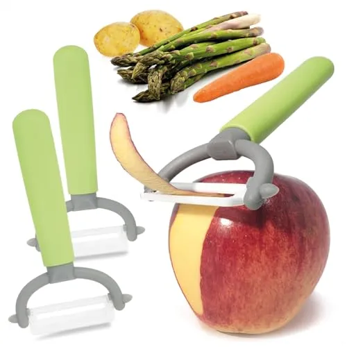 com-four® 3x Sparschäler mit Keramikklinge für Obst und Gemüse - besonders scharfer Universalschäler - rostfreier Peeler - Schäler mit Pendelklinge aus Keramik (3 Stück - grün)