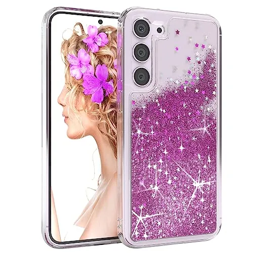 EAZY CASE Hülle kompatibel mit Samsung Galaxy S23 Plus Schutzhülle mit Flüssig-Glitzer, Handyhülle, Schutzhülle, Back Cover mit Glitter Flüssigkeit, TPU/Silikon, Transparent/Durchsichtig, Lila