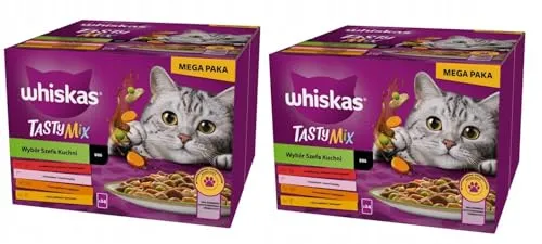 Whiskas 1+ Katzenfutter Tasty Mix Chef´s Choice in Sauce, 24x85g (2 Packungen) Hochwertiges Nassfutter für ausgewachsene Katzen in 48 Portionsbeuteln
