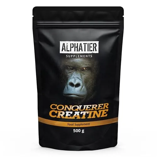 Alphatier Creatin Monohydrat Creapure Pulver - Aminosäuren, optimiert mit Vitamin B12 für maximale Leistung im Sport. Unterstützt Schnellkrafttraining und Muskelaufbau mit 3 g Creatin pro Portion.