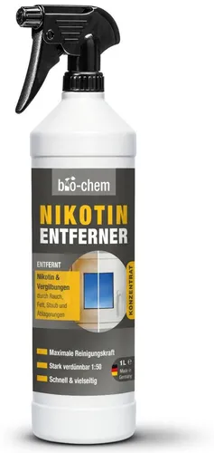 bio-chem Nikotinentferner Konzentrat 1000 ML | Nikotin-Reiniger gegen Vergilbung, Ruß & Rauchfilm – Für Kunststoff, Fensterrahmen, Türen, Heizkörper & Wände | Starker Fettlöser Haushalt & Gastronomie
