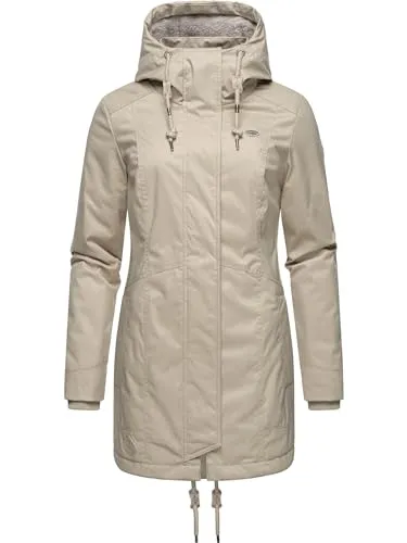 Ragwear Damen Mantel Tunned YOUMODO Bone23 XL - Funktionsjacken: Eleganter, veganer Wintermantel mit Teddyfell-Futter, ideal für kalte Tage und optimalen Tragekomfort.